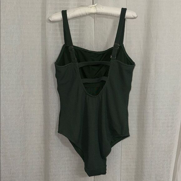 Kona Sol 17 Hunter Green Ribbed Stretch Square Neck One piece Swimsuit - Picture 7 of 12